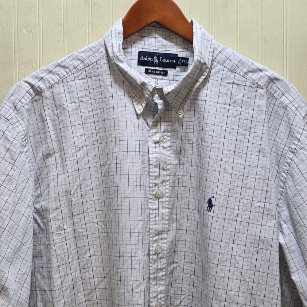Ralph Lauren Shirt Mens 2XL White Check Short Sleeve Button Down Classic Fit